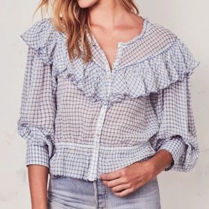 LoveShackFancy Susanne Top - Blue and White - Size L